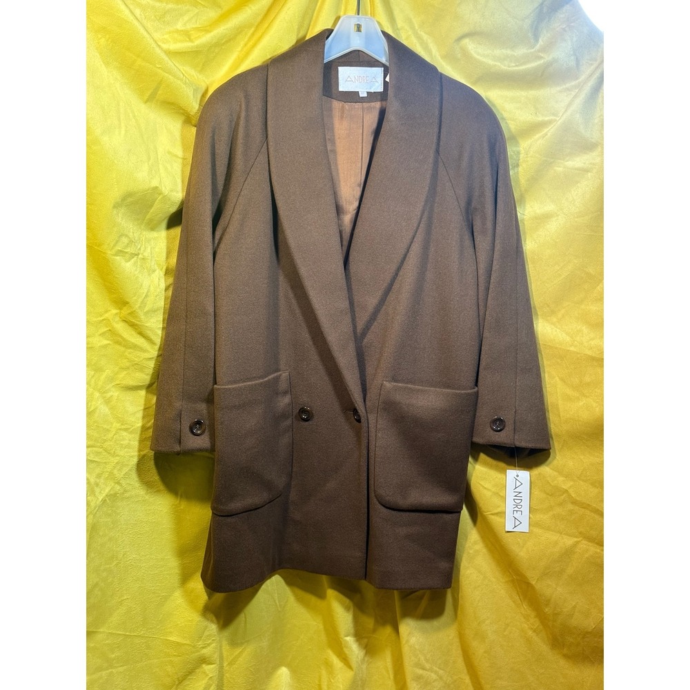 Andrea Vintage Brown Wool Coat Shawl Collar Double Breasted Made in USA Size 10